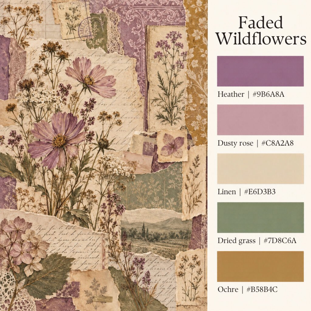 Faded Wildflowers colour palette for junk journals