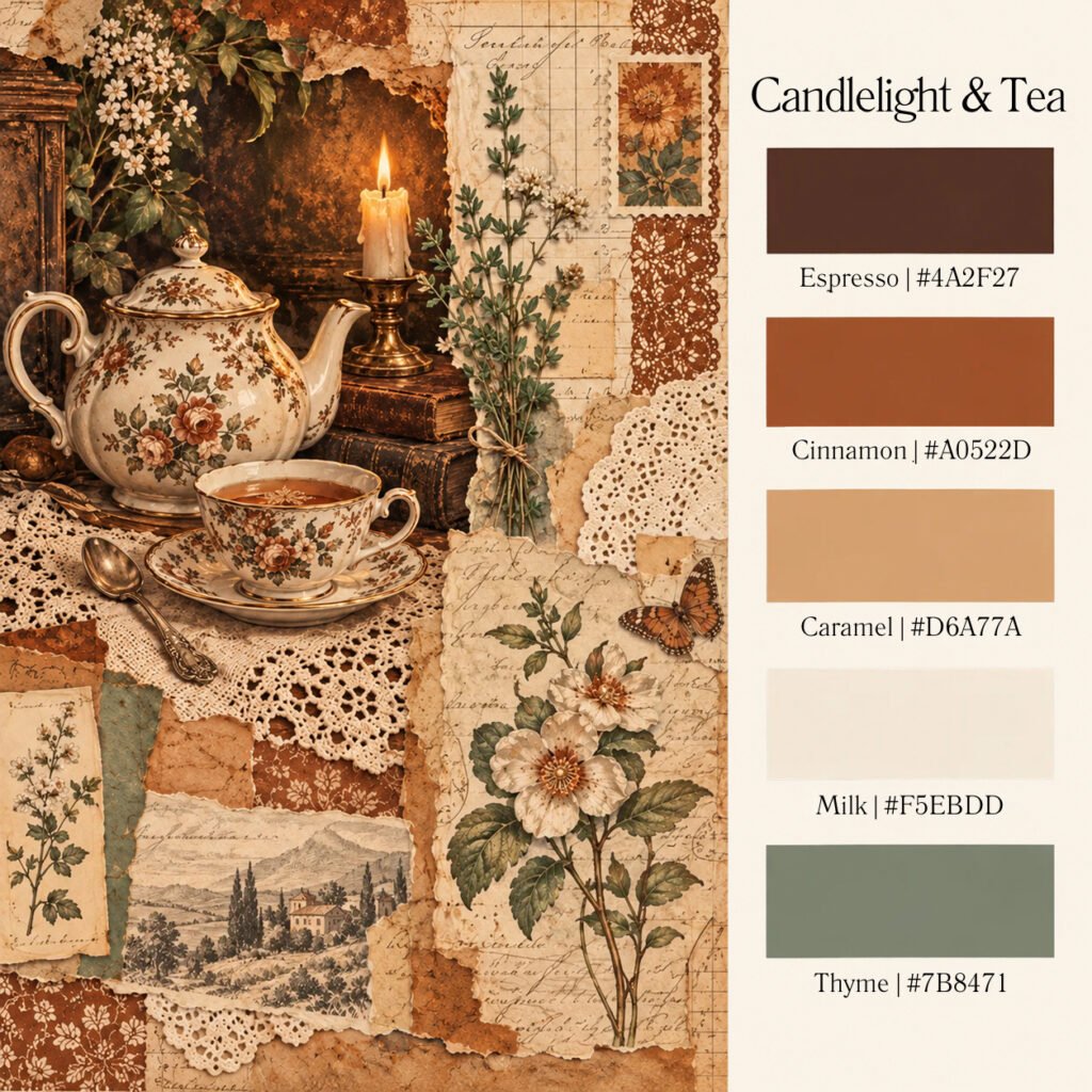 Candlelight and Tea cozy colour palette for junk journals